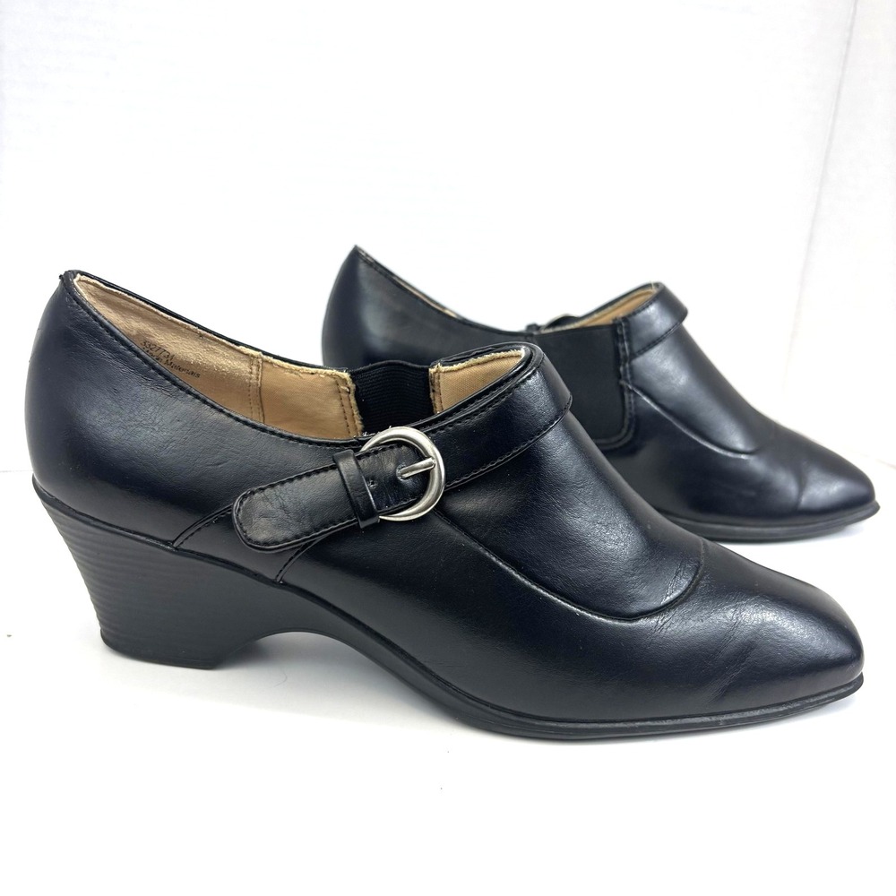 Kelly & Katie Wedge Heel Shoes Womens Size 8.5 Black Pumps Buckle